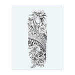 A pair of hands clasped in prayer hold a rosary beneath radiant rays, while a dove peacefully ascends. Surrounded by detailed roses and tribal-style geometric patterns, this tattoo combines faith, purity, and cultural beauty in a calm and symbolic composition.